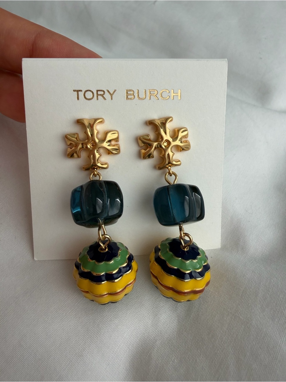 Tory Burch Gold-Tone Roxanne Blue Bead Drop Earrings